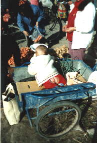 Toddler wearing kai dan ku, a common sight at the Beijing market